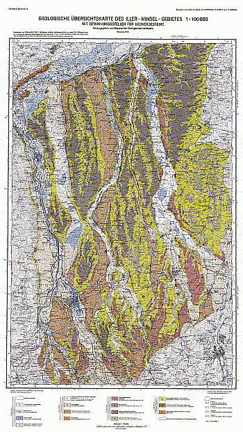 Produktbild 1 für den Artikel: Geol. Übersichtskarte m. Erläut. 1:100 000 Iller-Mindel-Gebiet mit Gewinnungsstellen für Lockergesteine