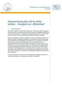 Detailansicht zu Untersuchung des LfU zu Holzkohlen - Vergleich zu Biokohlen