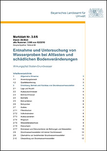 Entnahme und Untersuchung von Wasserproben bei Altlasten und schädlichen Bodenveränderungen - Wirkungspfad Boden-Grundwasser - Merkblatt Nr. 3.8/6